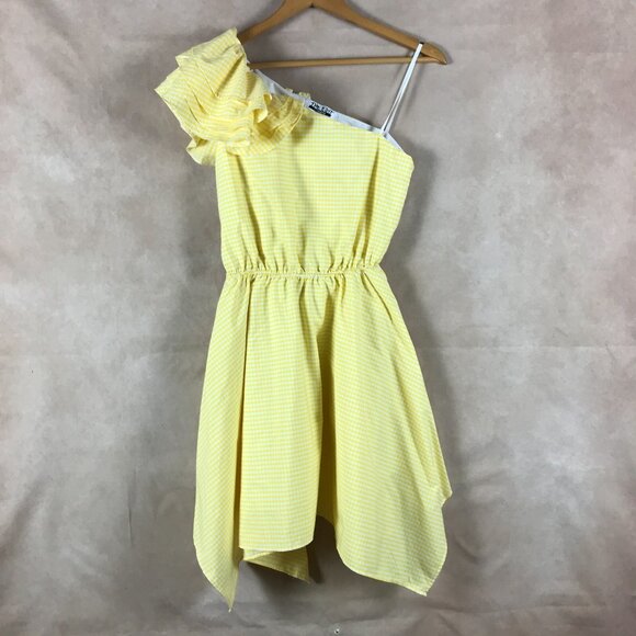 THE EDIT Yellow Gingham Plaid One-Shoulder Asymmetrical Sun Dress NWT MEDIUM - Picture 7 of 7